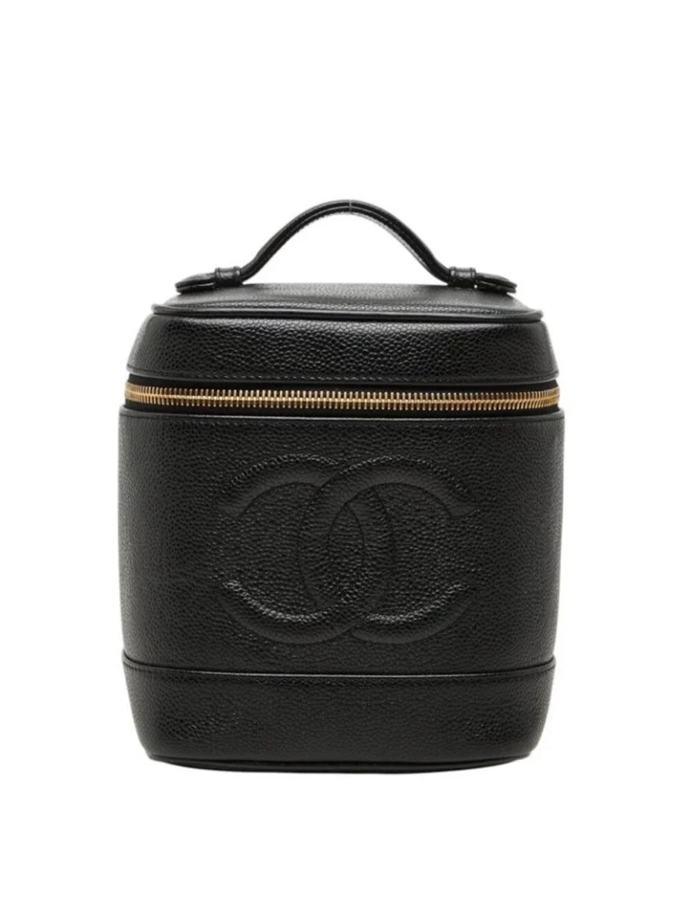 Chanel CC Logo Vanity Bag Handbag Black Caviar Leather